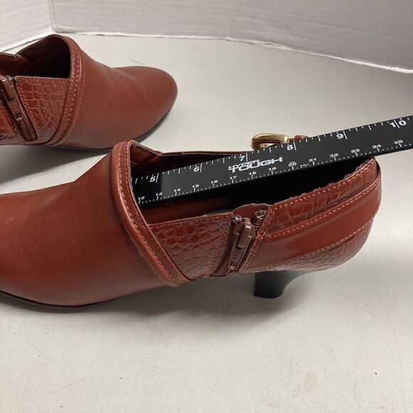 AJ Valenci Women's Brown Leather Chunky Heel Slip-on Ankle Boots Size 7 - Picture 9 of 12